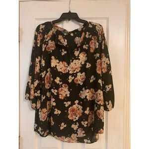 Floral Black Blouse 1X